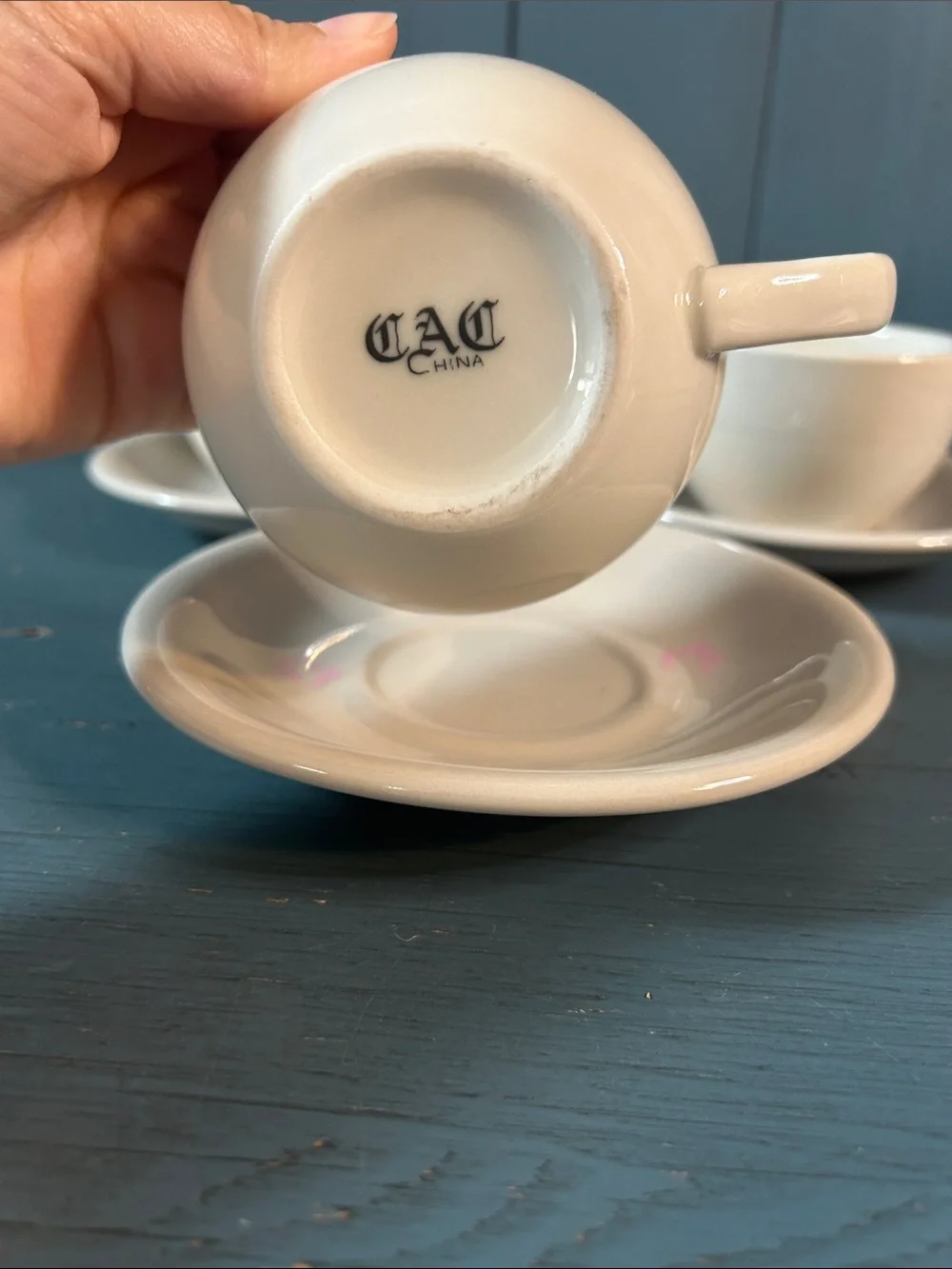 CAC Classic White Ceramic Teacups and Saucer Set - 3 Pieces | Pink Floral Detail